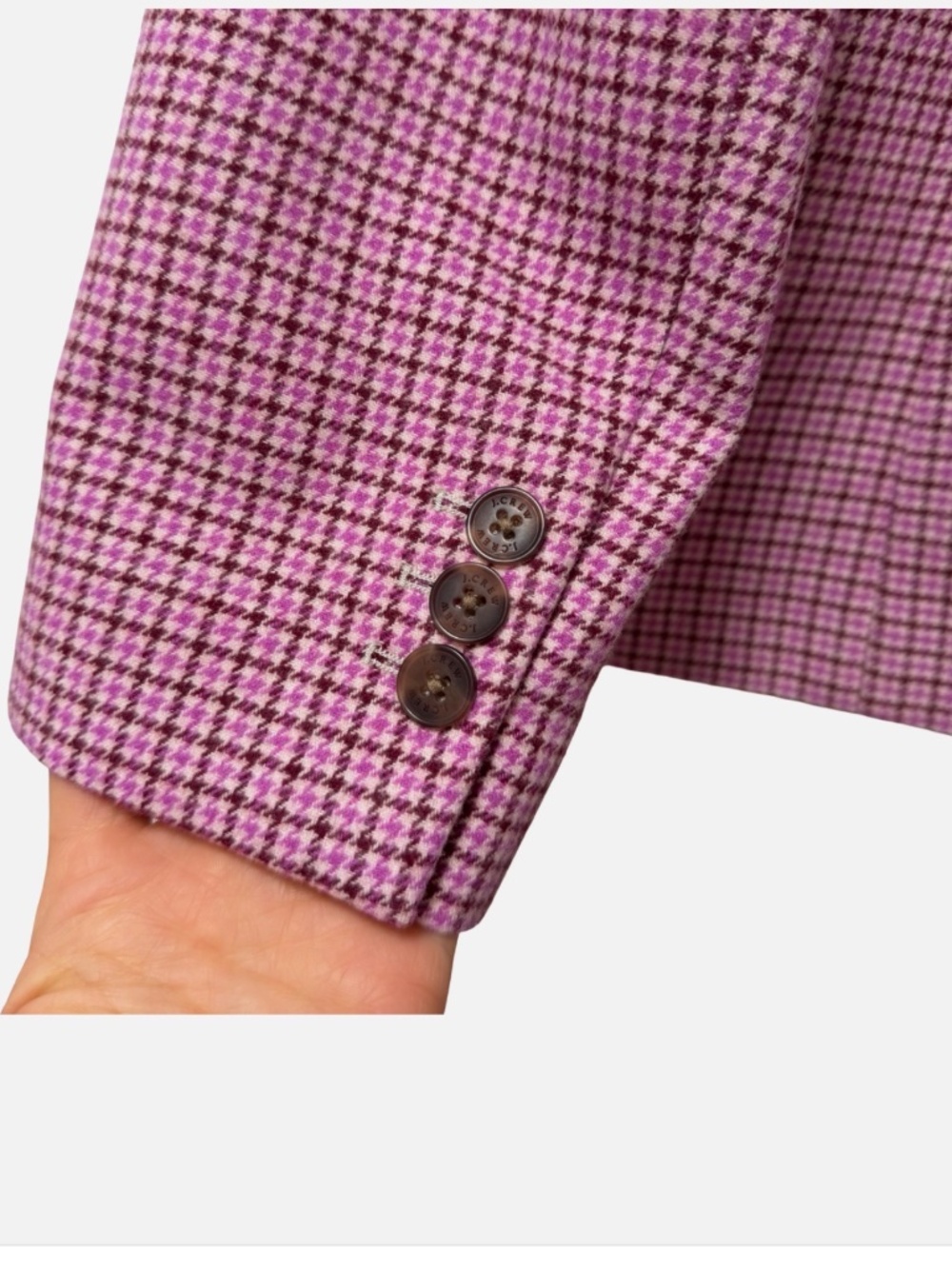 J.Crew Pink Houndstooth Wool Blend Holland Blazer Jacket Size 14 - Picture 3 of 4